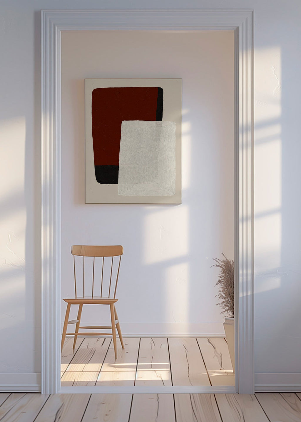Abstract painting with earth and white blocks