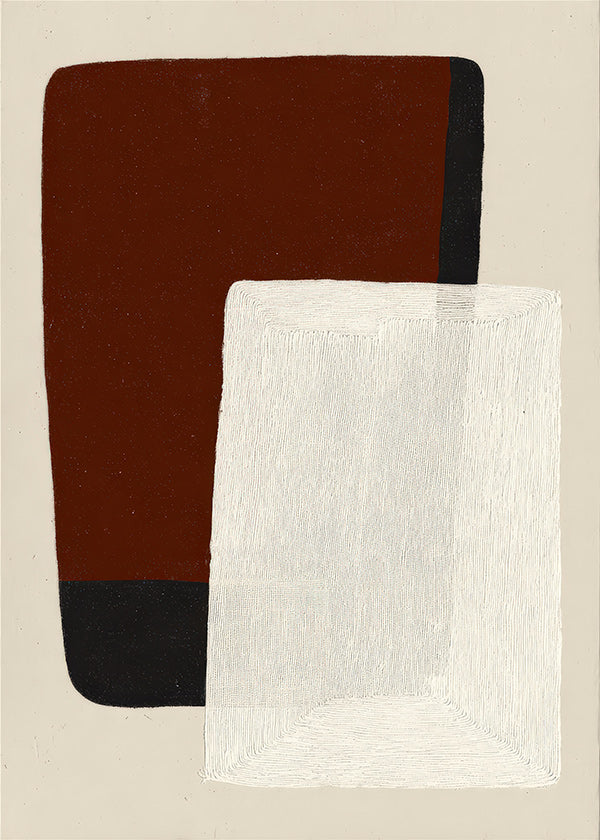 Abstract painting with earth and white blocks