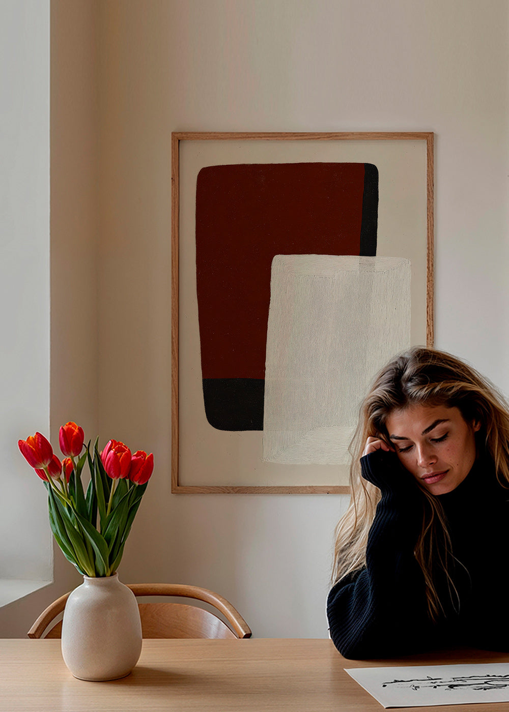 Abstract painting with earth and white blocks