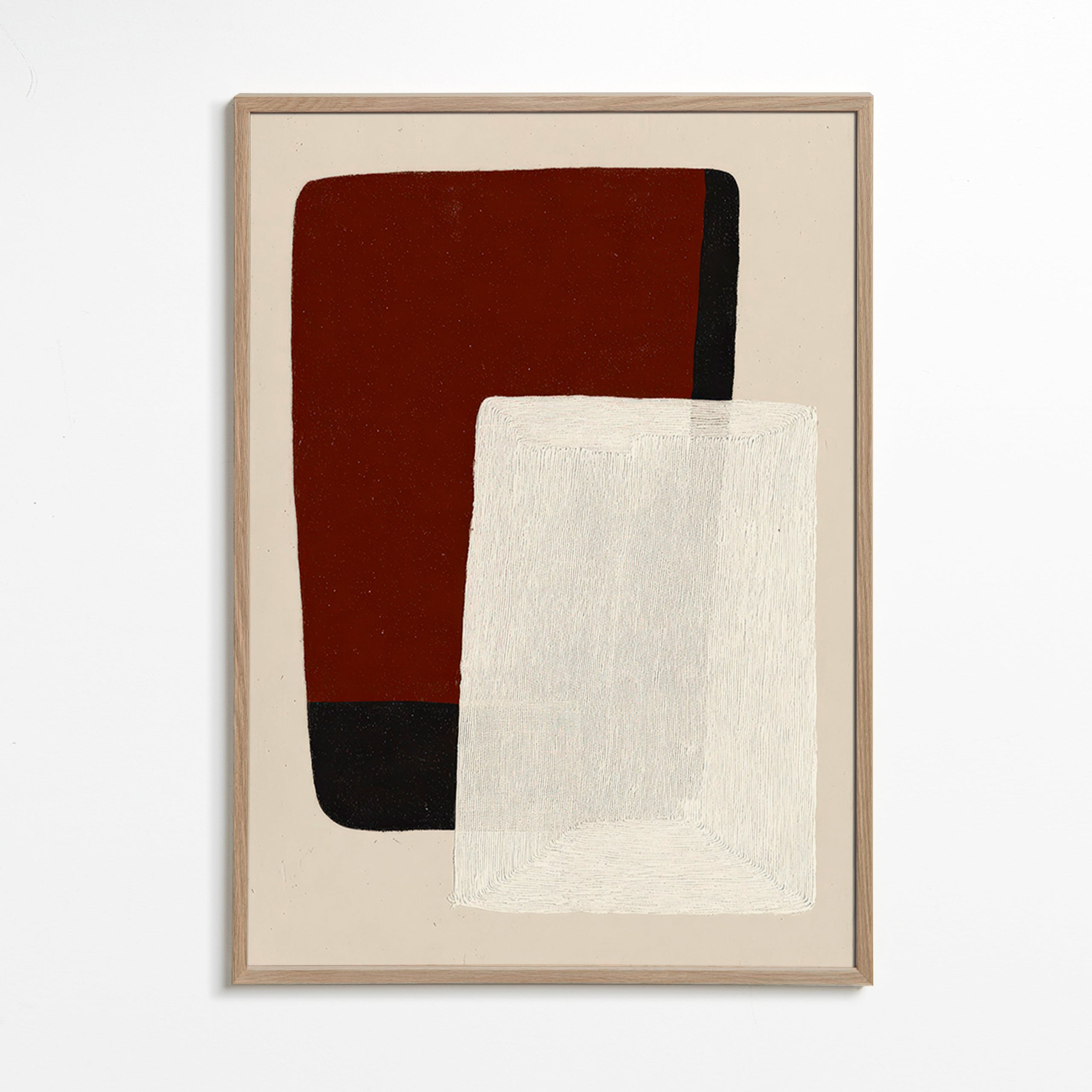 Abstract painting with earth and white blocks