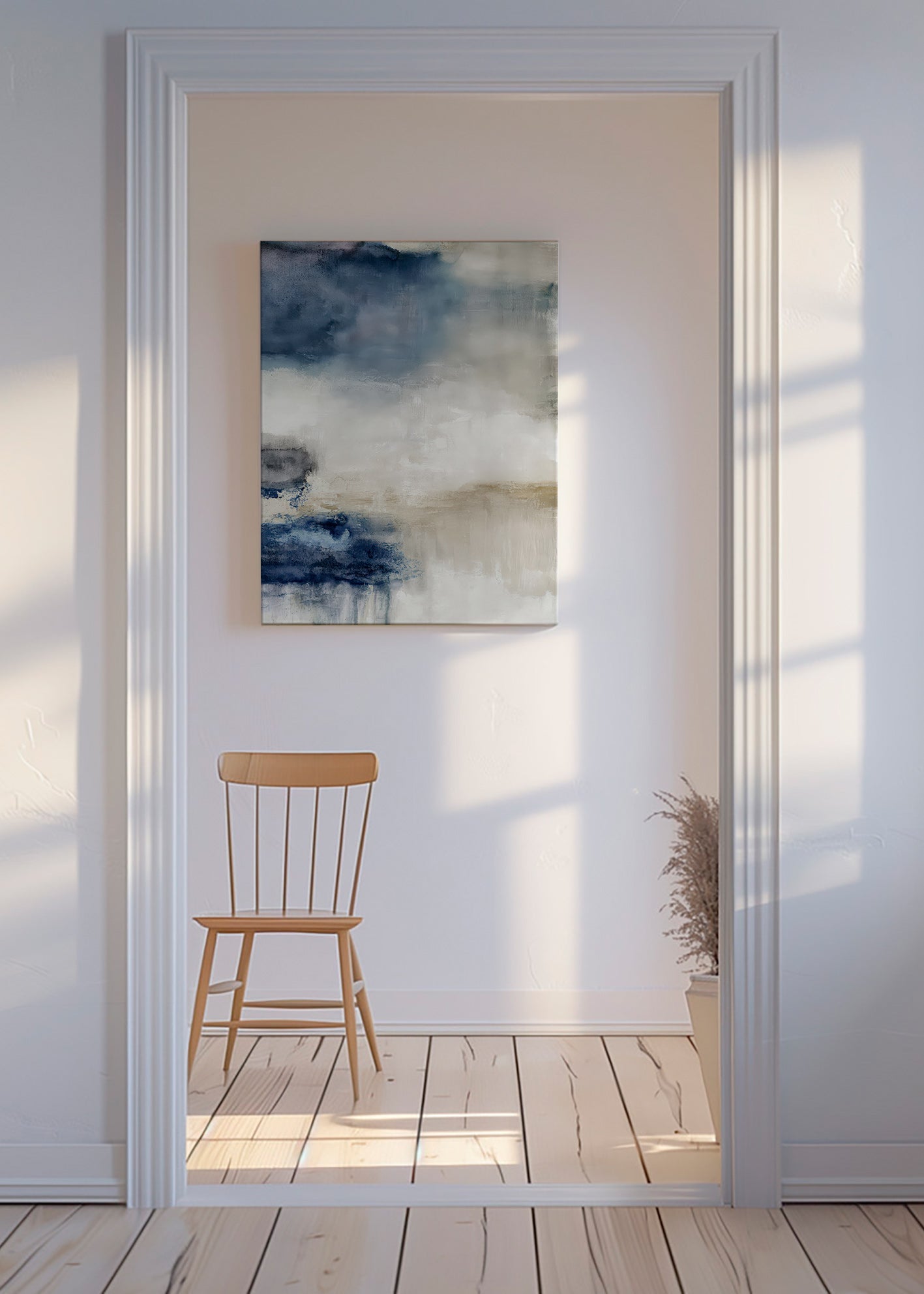 Abstract painting in blue and beige