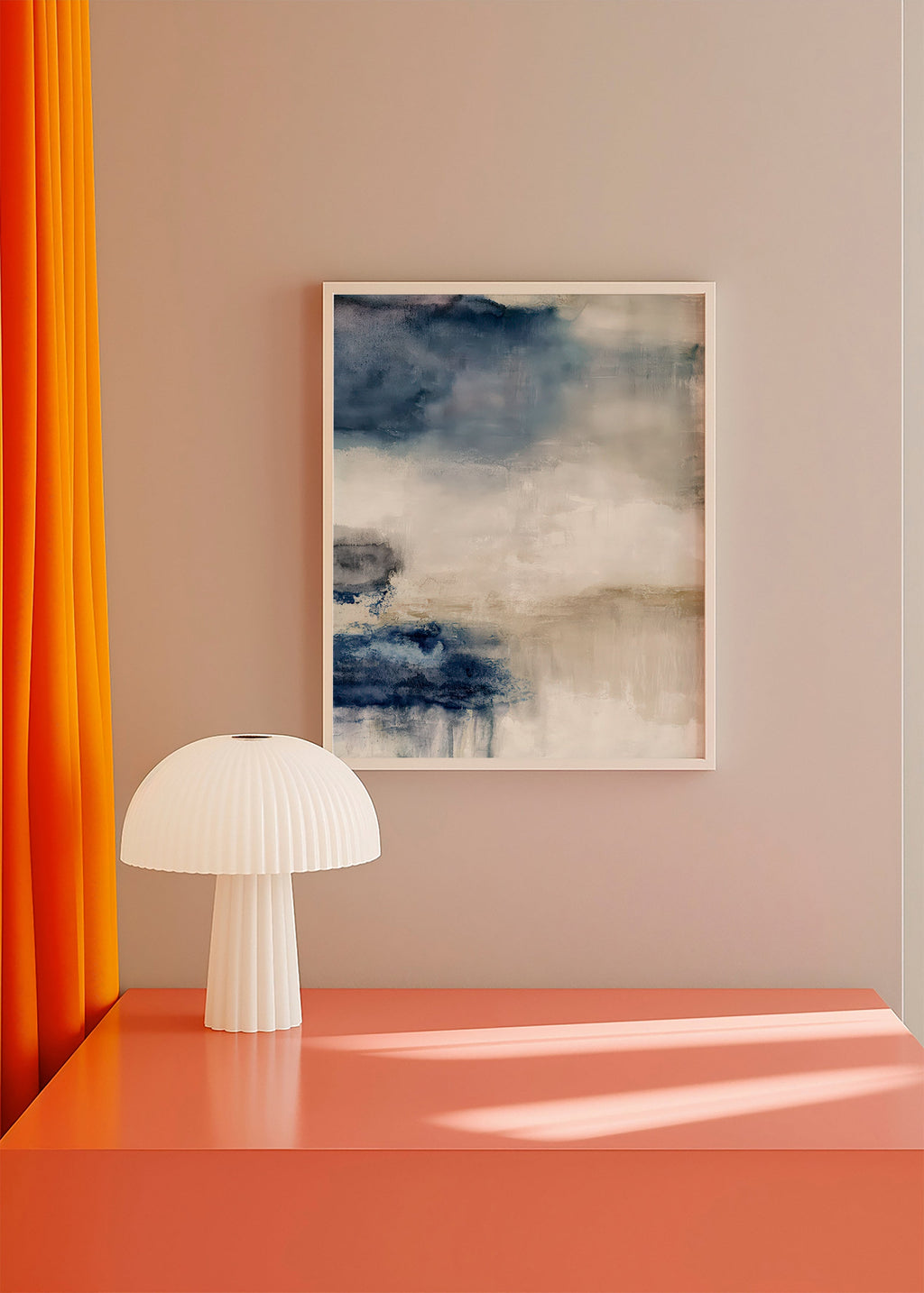 Abstract painting in blue and beige