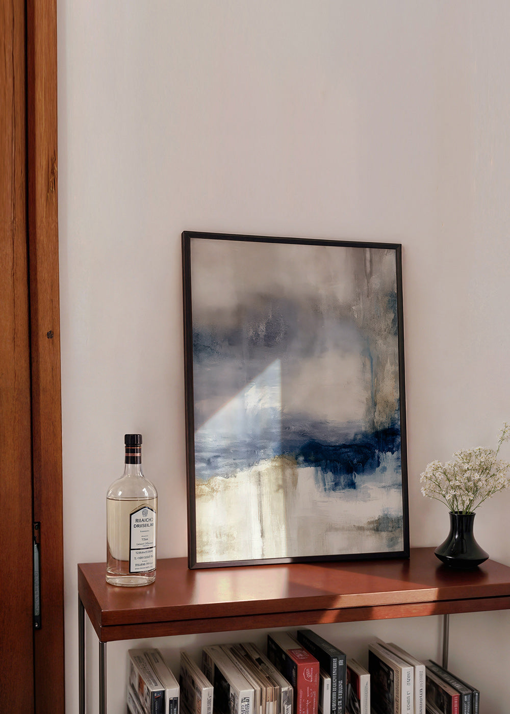 Abstract artwork in blue and beige with soft texture