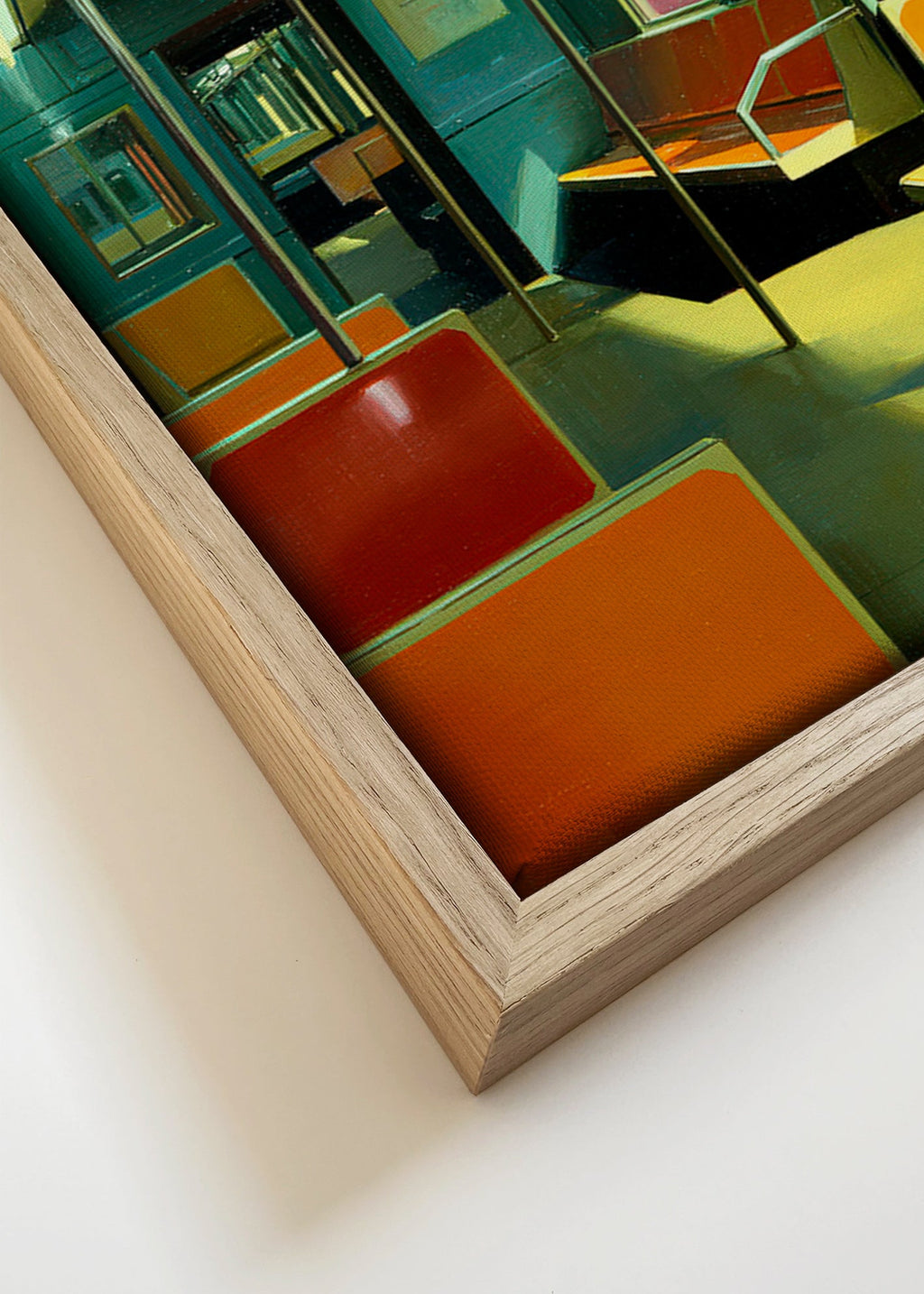 Travel poster: empty subway carriage in warm light