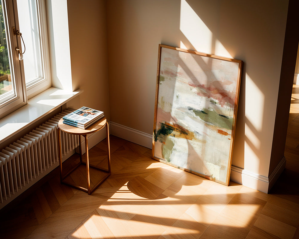 Abstract art with soft horizon and organic brushstrokes