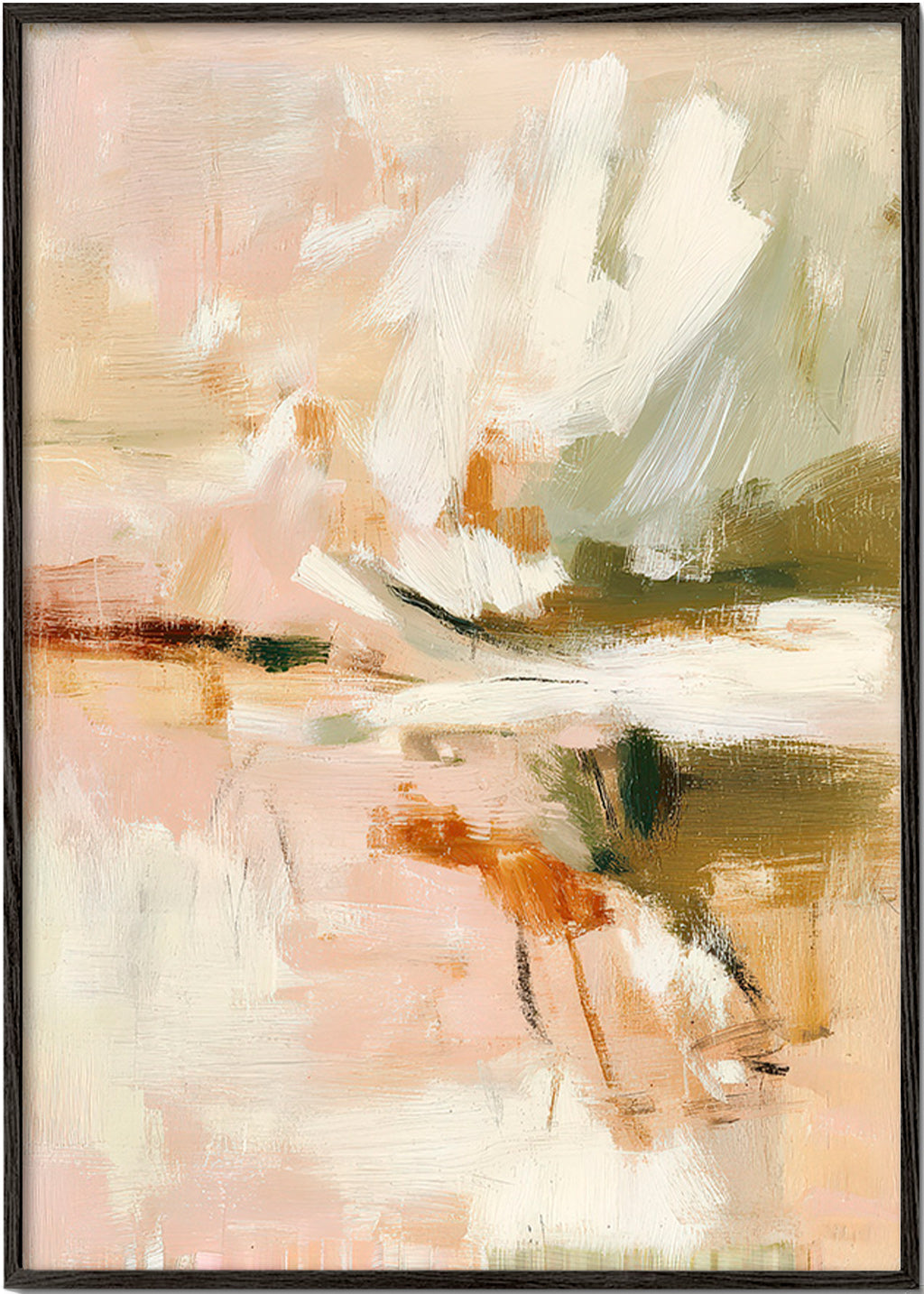 Abstract artwork with soft petals and brush gesture