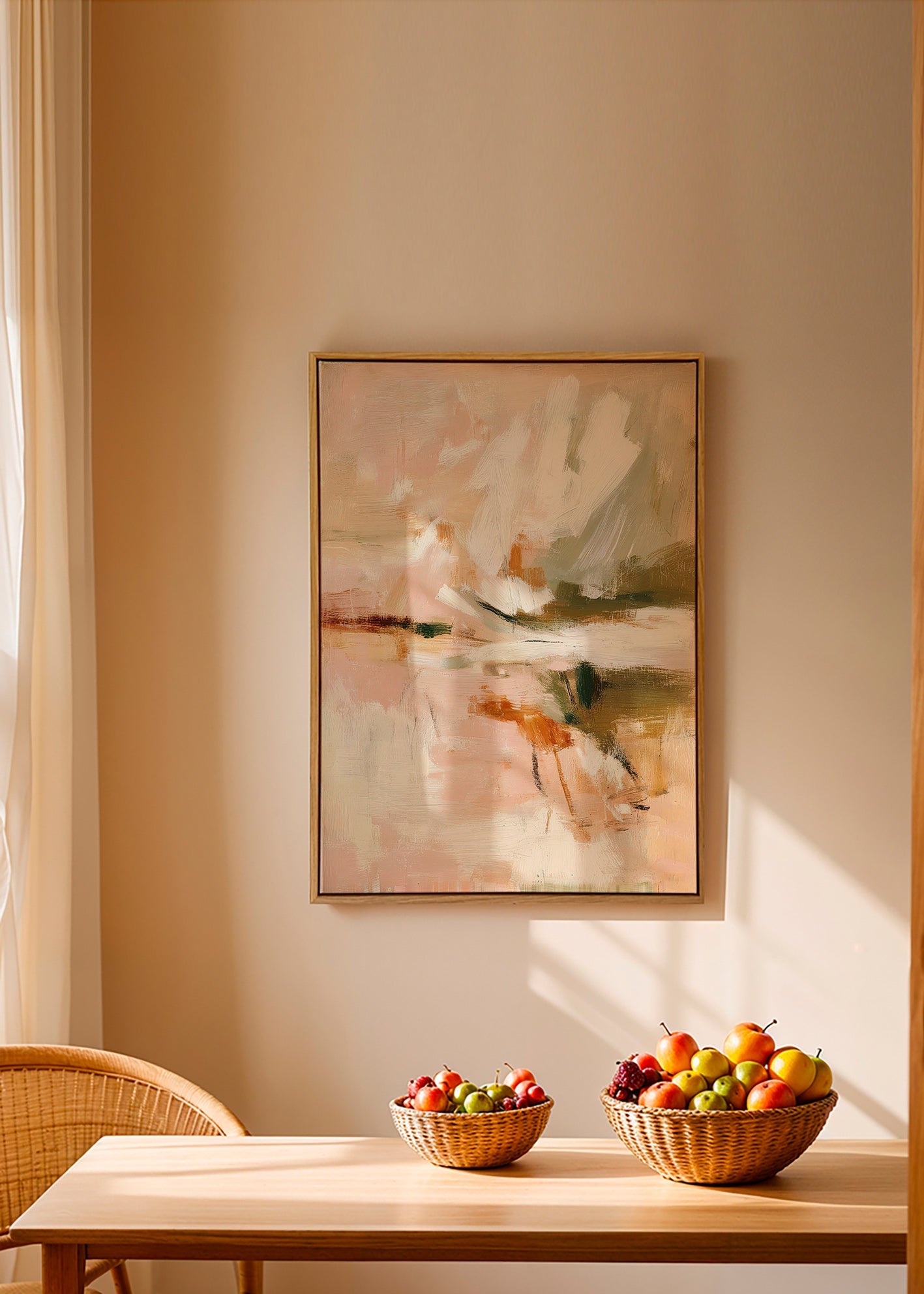 Abstract artwork with soft petals and brush gesture