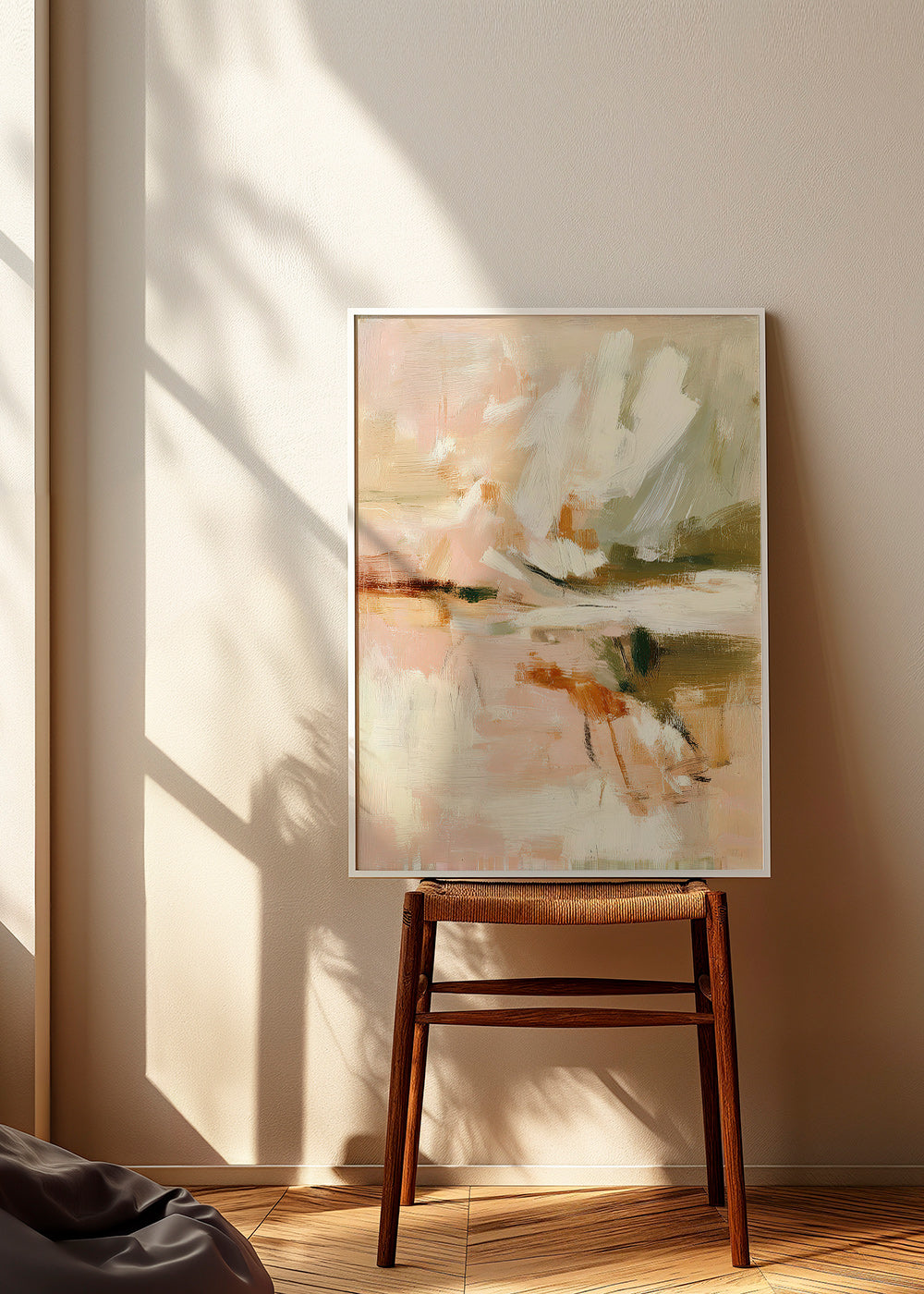 Abstract artwork with soft petals and brush gesture