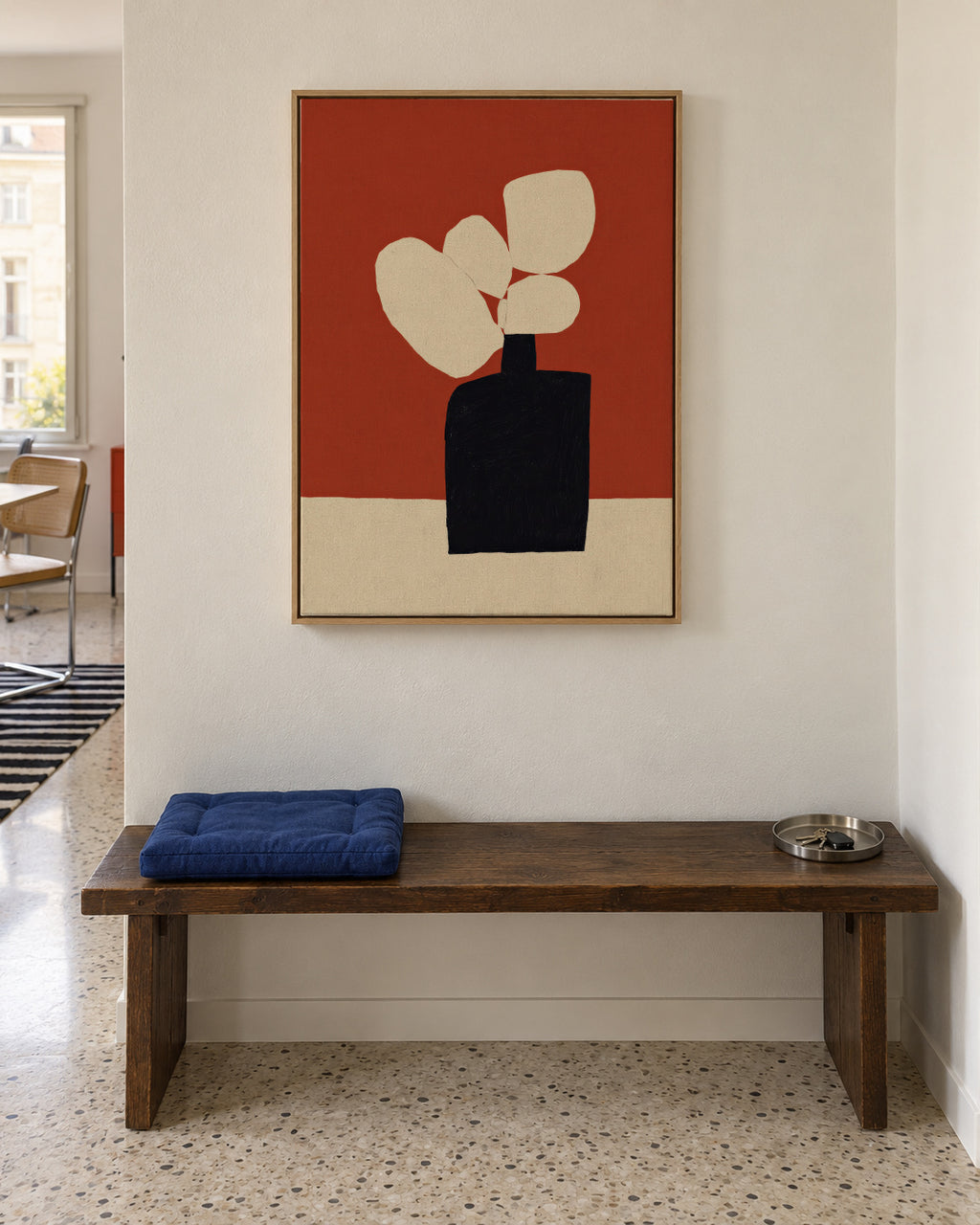 White Leaves - Framed canvas in an interior