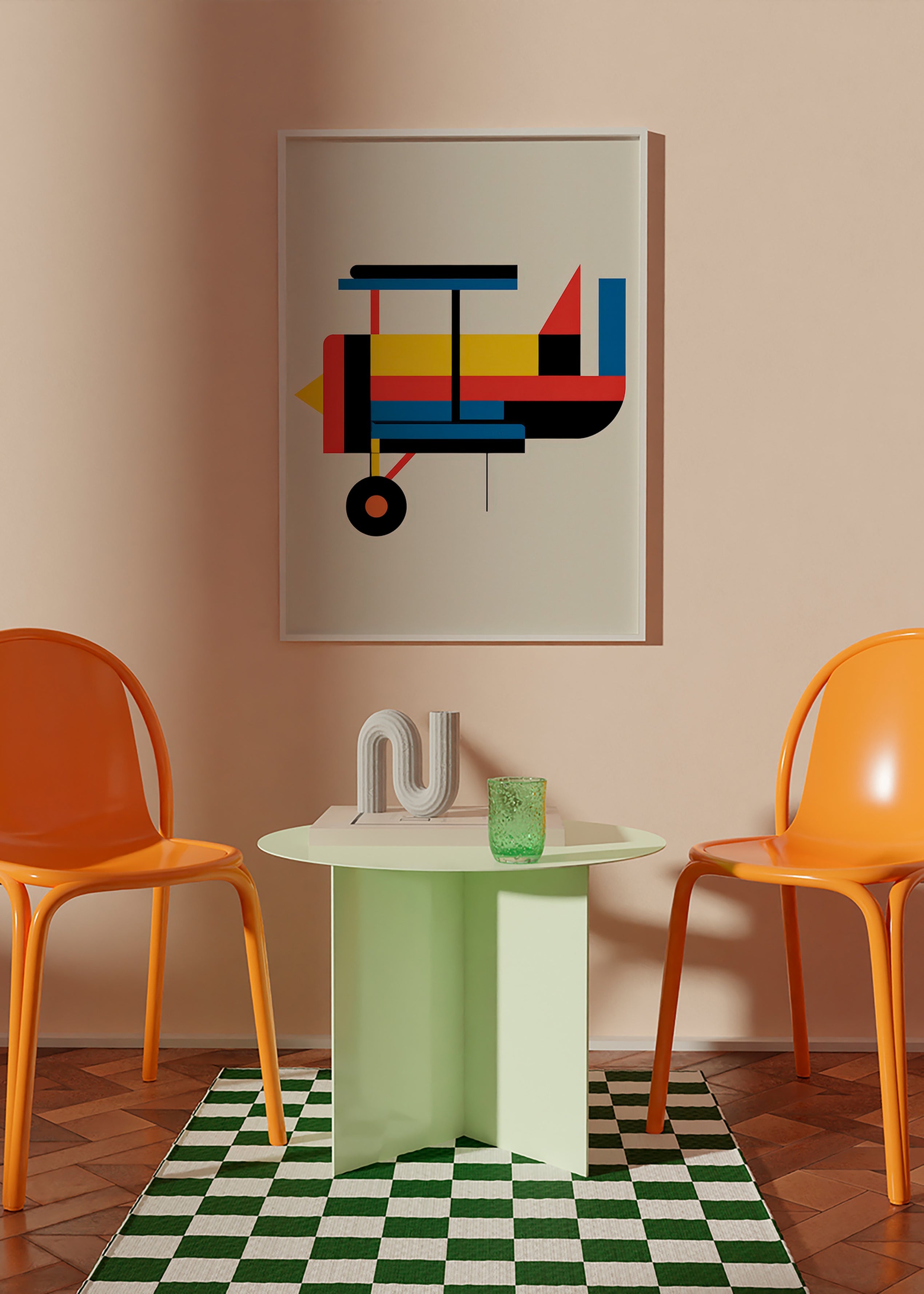 Geometric poster stylized biplane