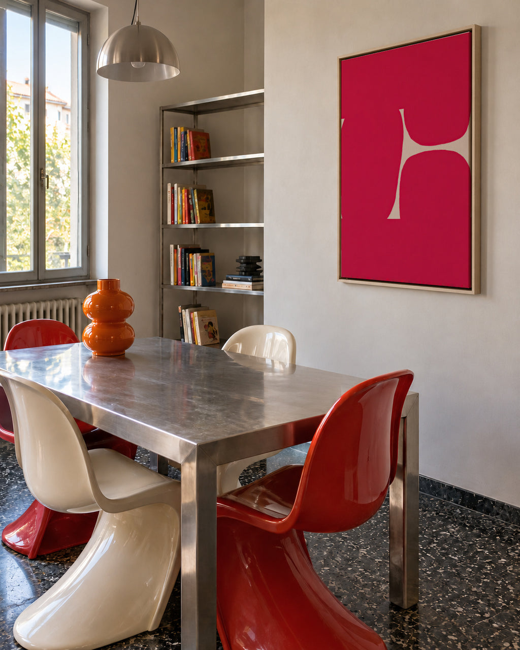 Crimson Curve - Framed canvas in an interior