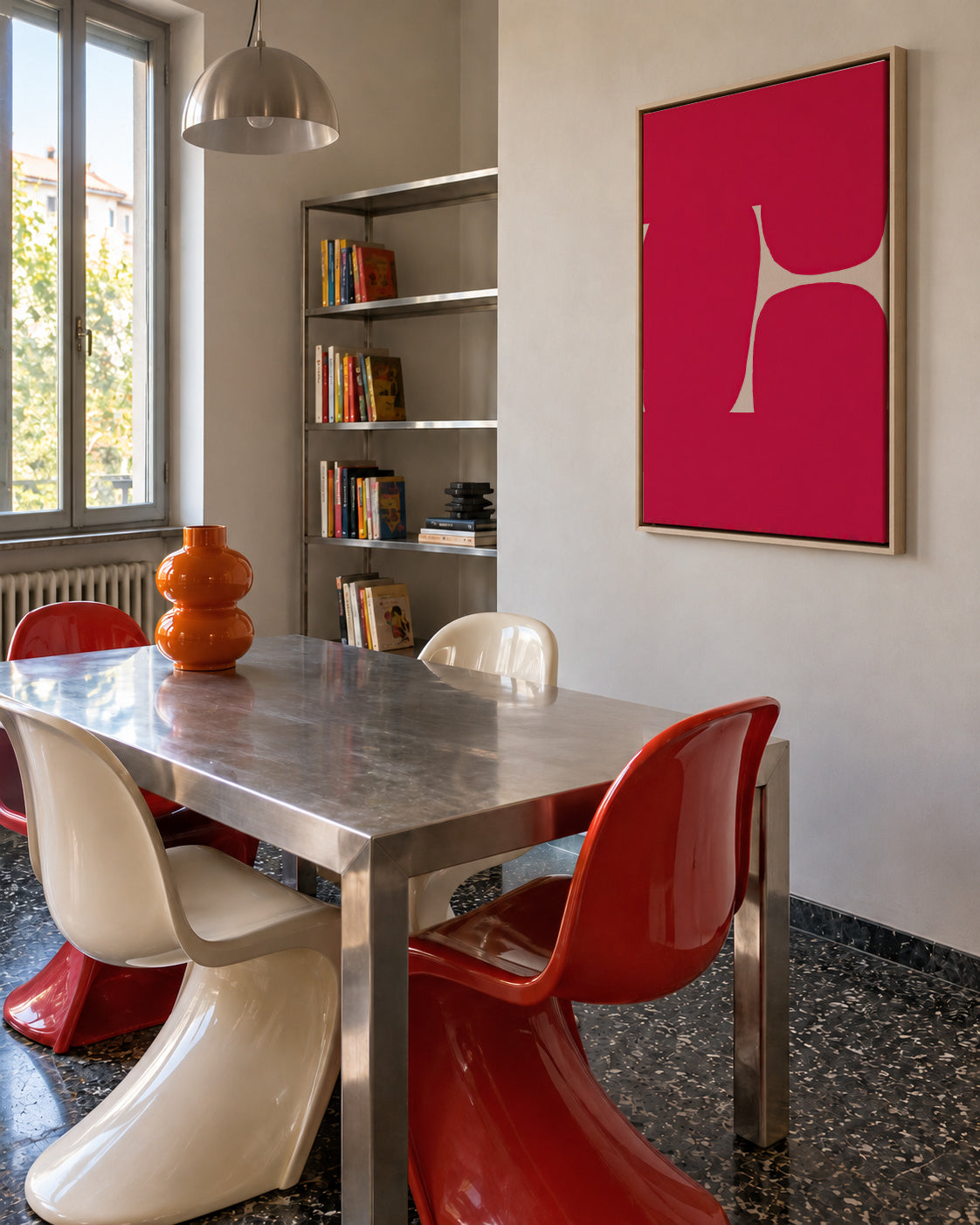 Crimson Curve - Framed canvas in an interior