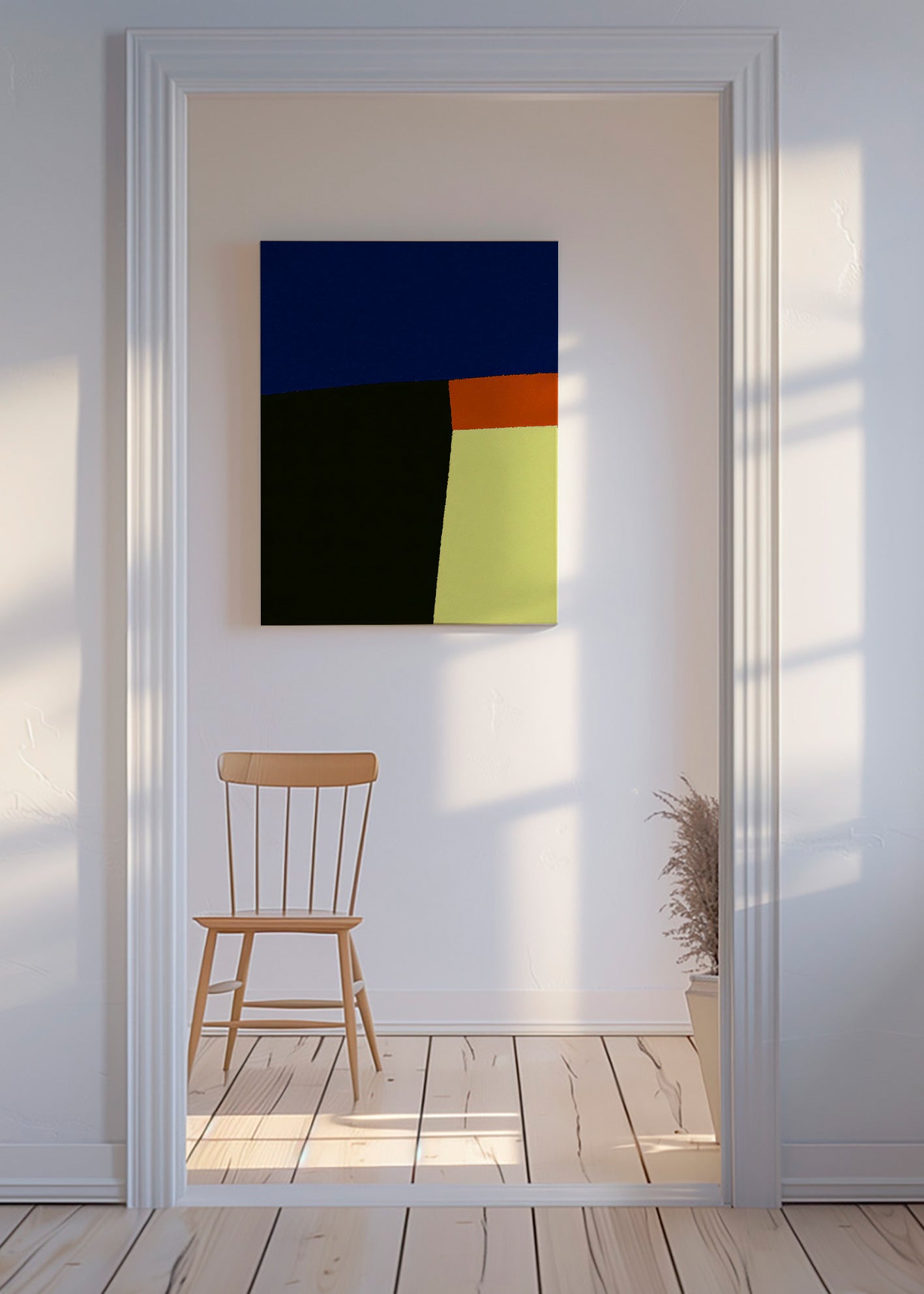 Abstract artwork with bold blue blocks