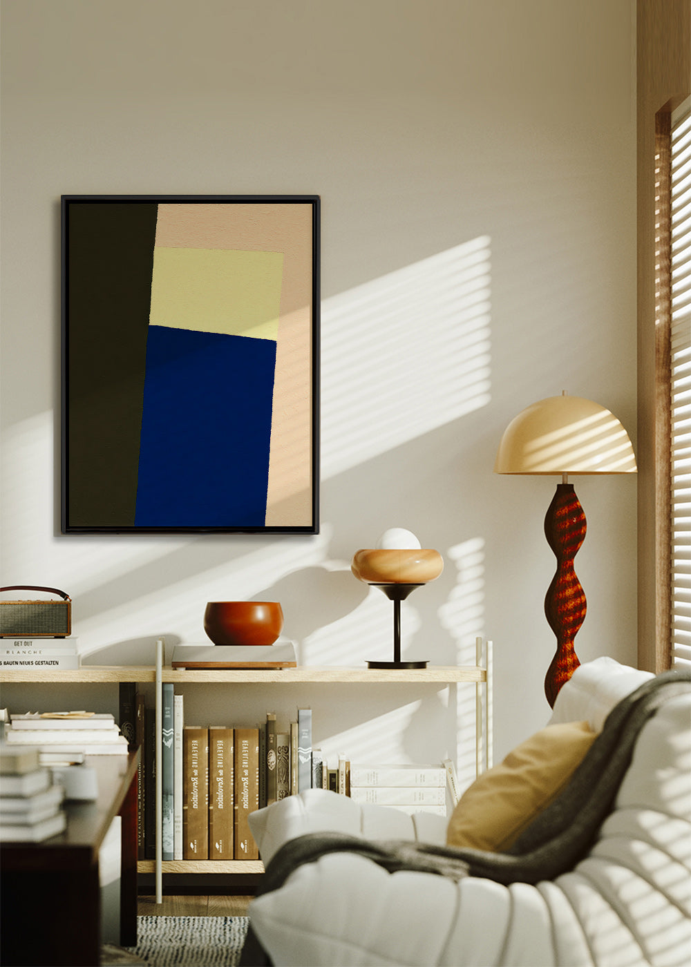 Geometric poster with vertical blue block