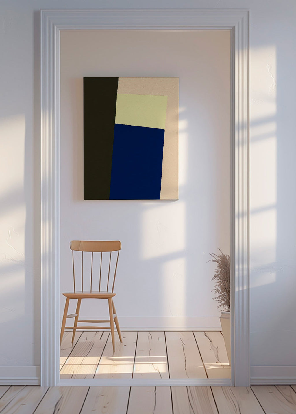 Geometric poster with vertical blue block