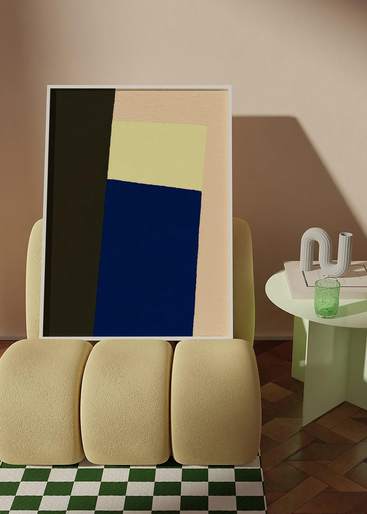 Geometric poster with vertical blue block