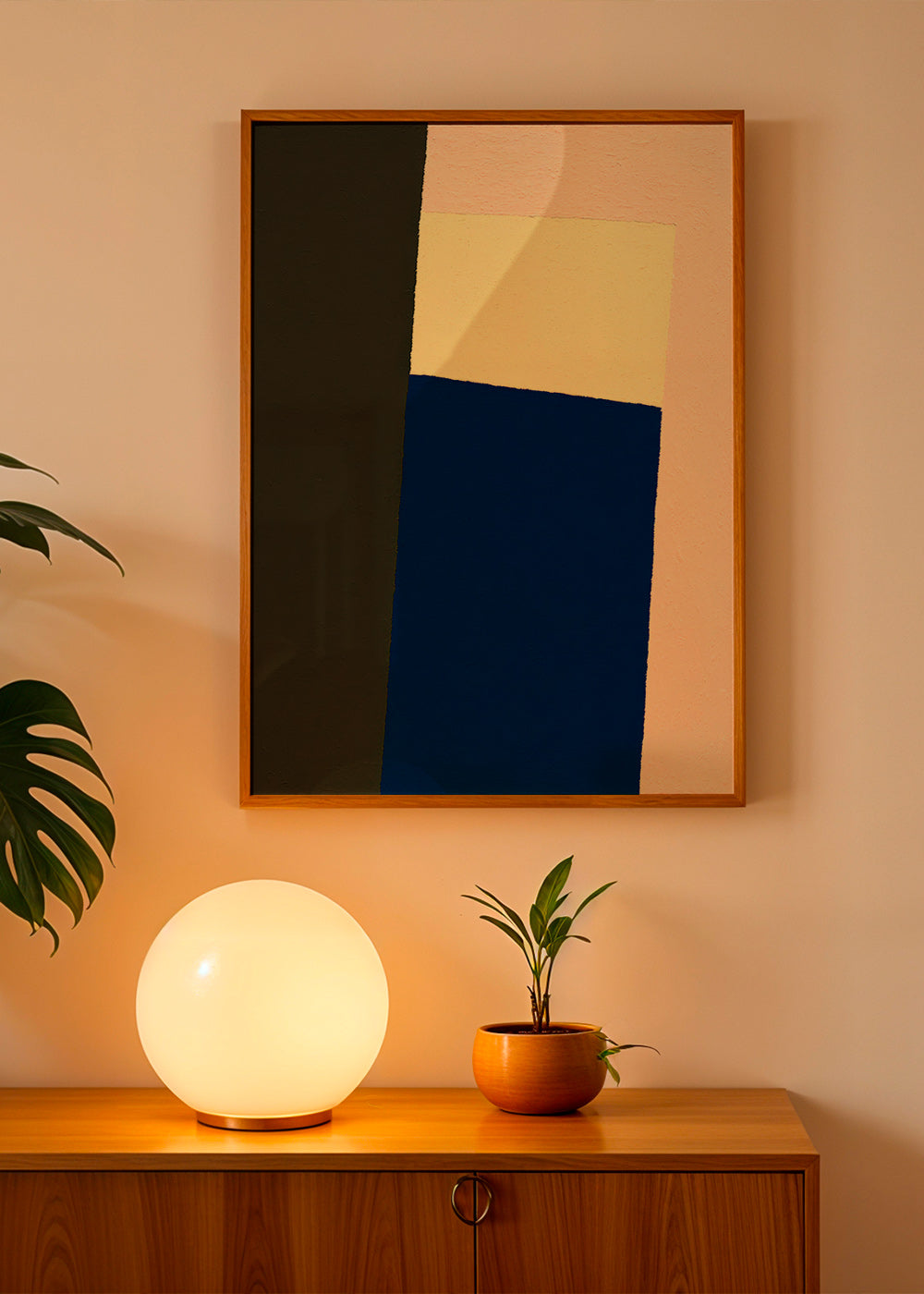 Geometric poster with vertical blue block