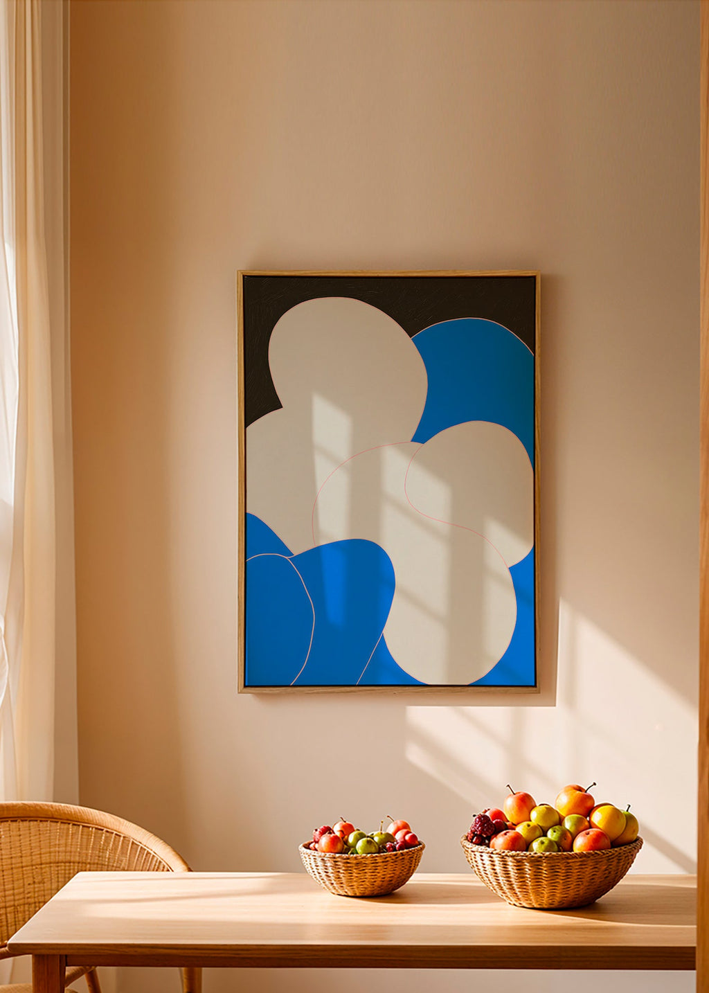 Abstract artwork: organic blue and white forms