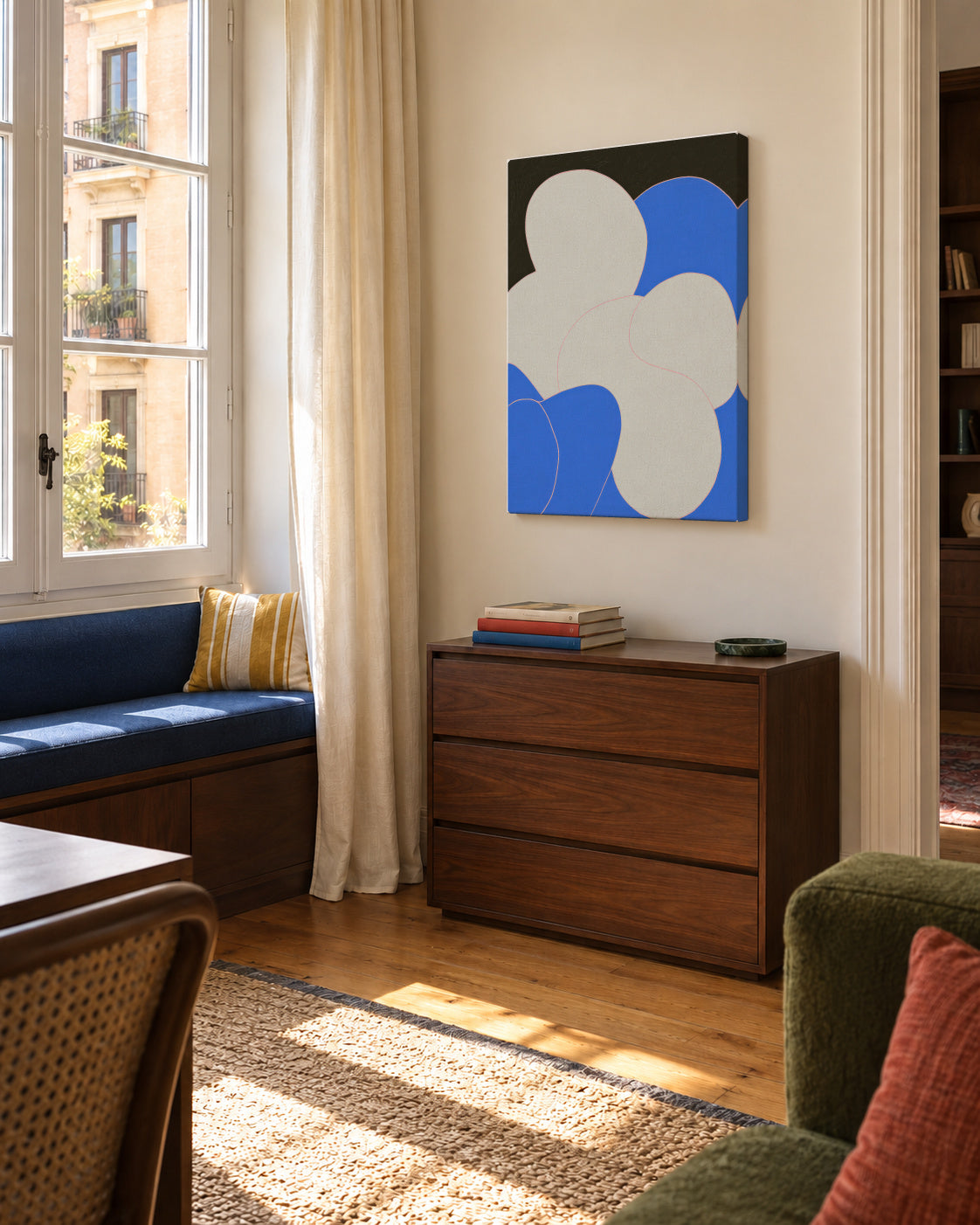 Blue Pebbles - Unframed canvas in an interior
