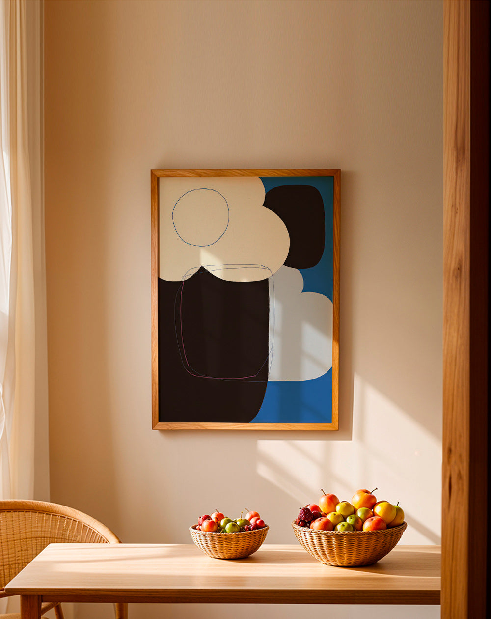 Abstract artwork with organic blue forms
