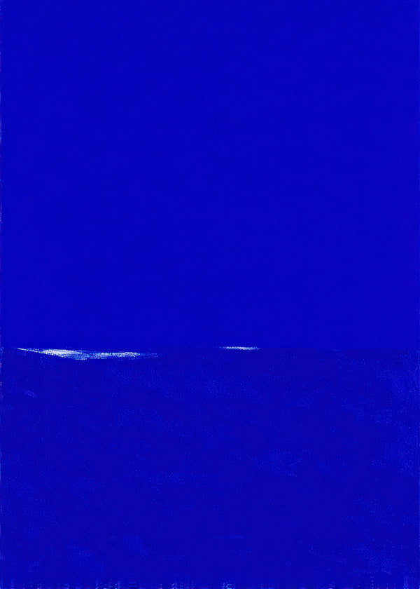 Blue abstract artwork with subtle horizon