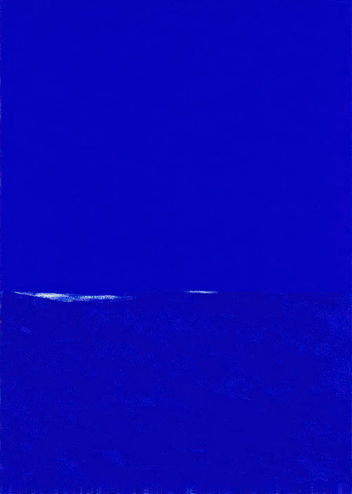 Blue abstract artwork with subtle horizon