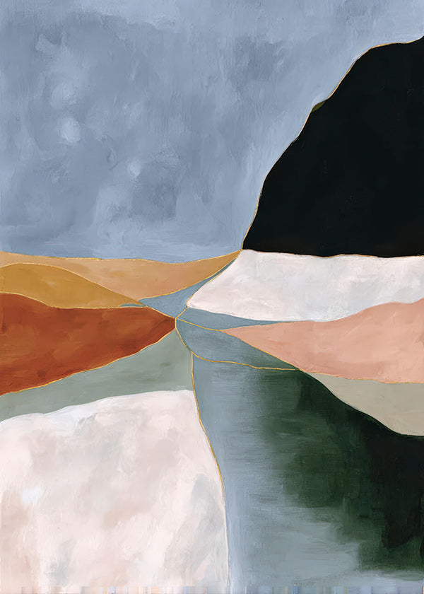 Landscape art: valley river in muted tones