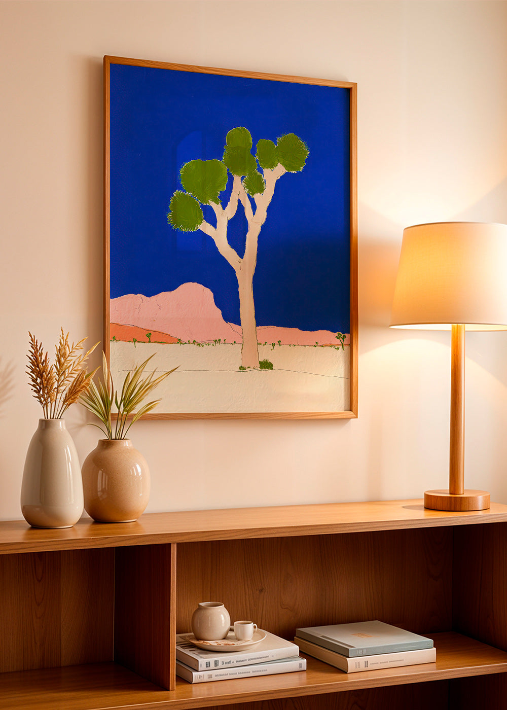Landscape art: desert tree against vivid blue sky