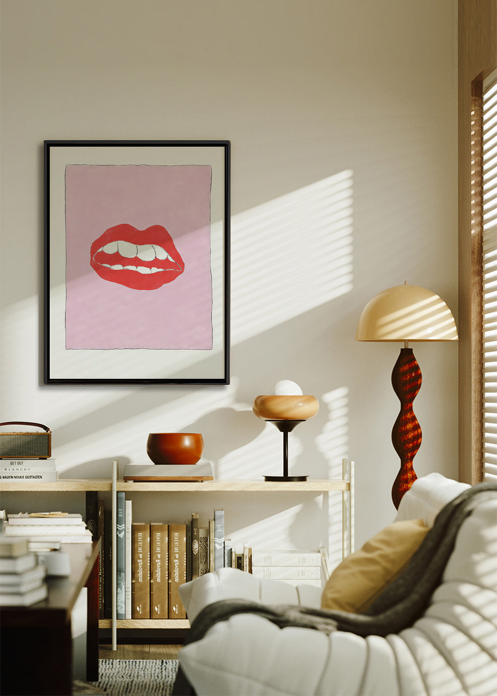 Red lips illustration on pink background