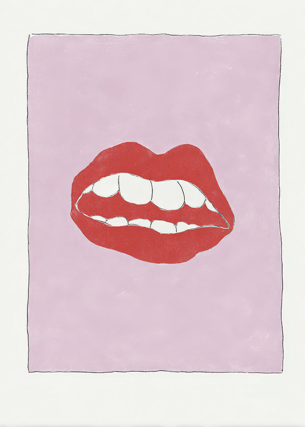 Red lips illustration on pink background