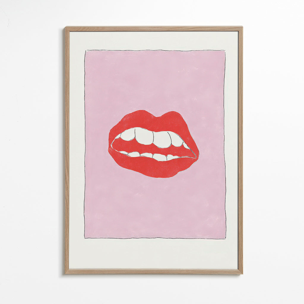 Red lips illustration on pink background