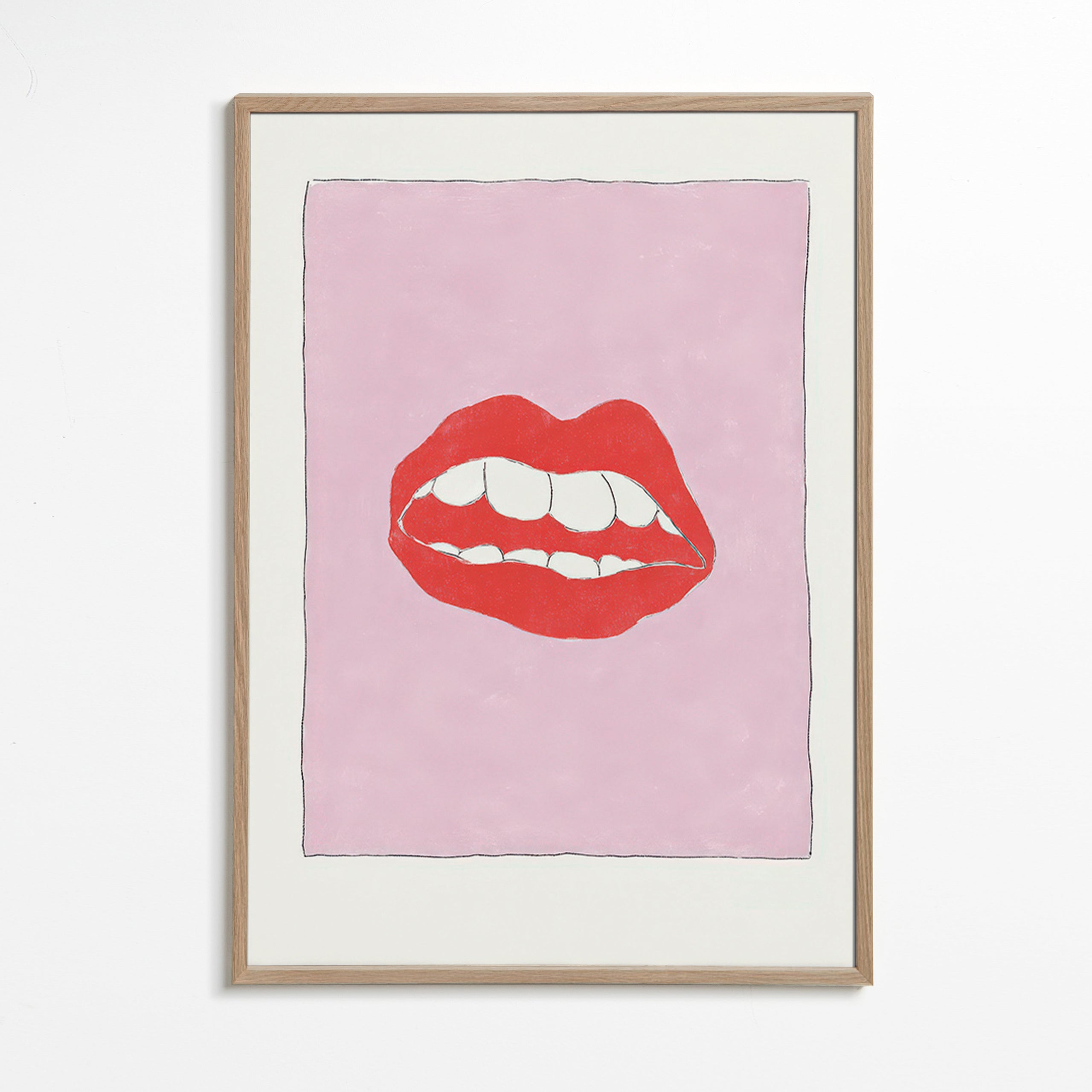 Red lips illustration on pink background
