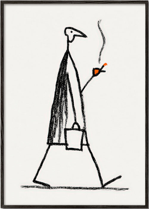 Illustration of walking smoking figure