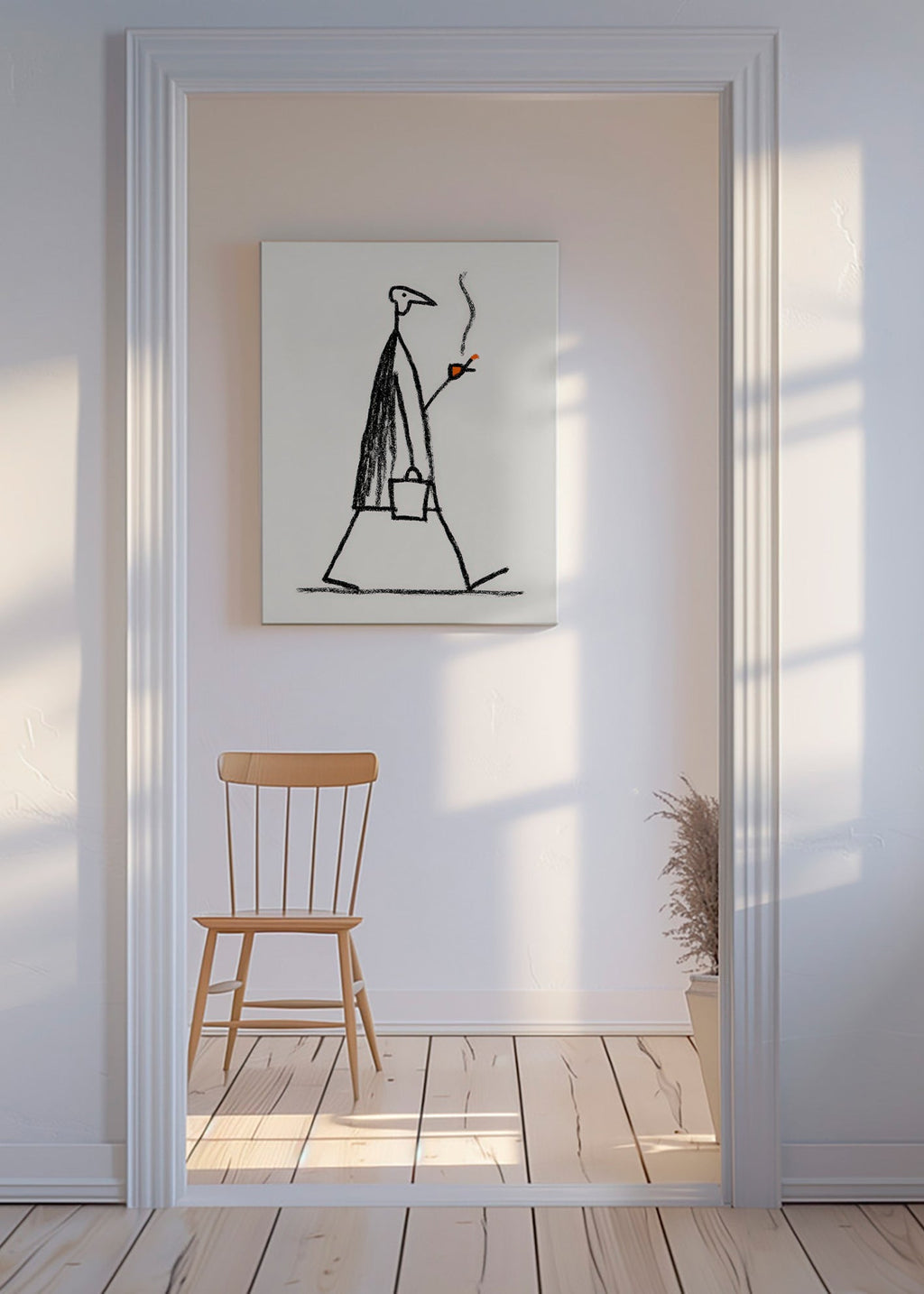 Illustration of walking smoking figure