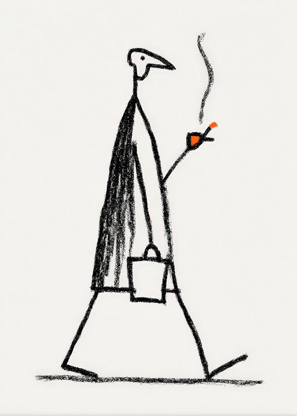 Illustration of walking smoking figure