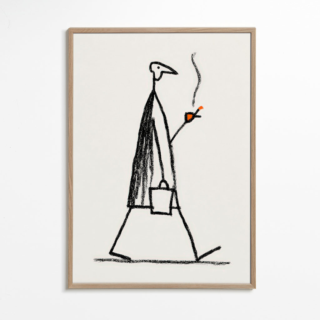 Illustration of walking smoking figure