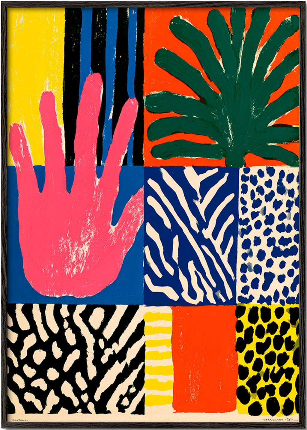 Botanical print with graphic hand motif
