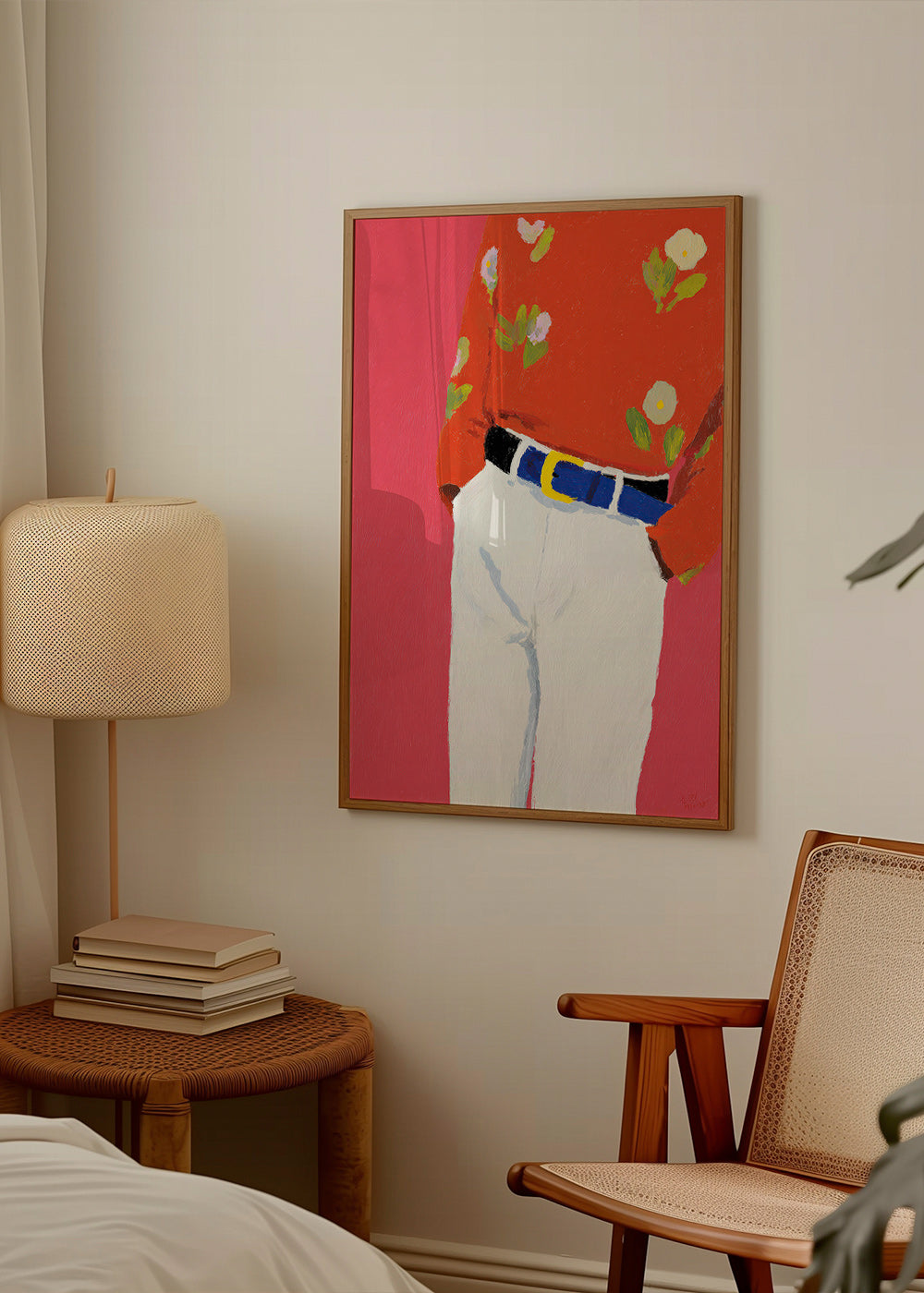 Illustration of torso with floral shirt on pink background