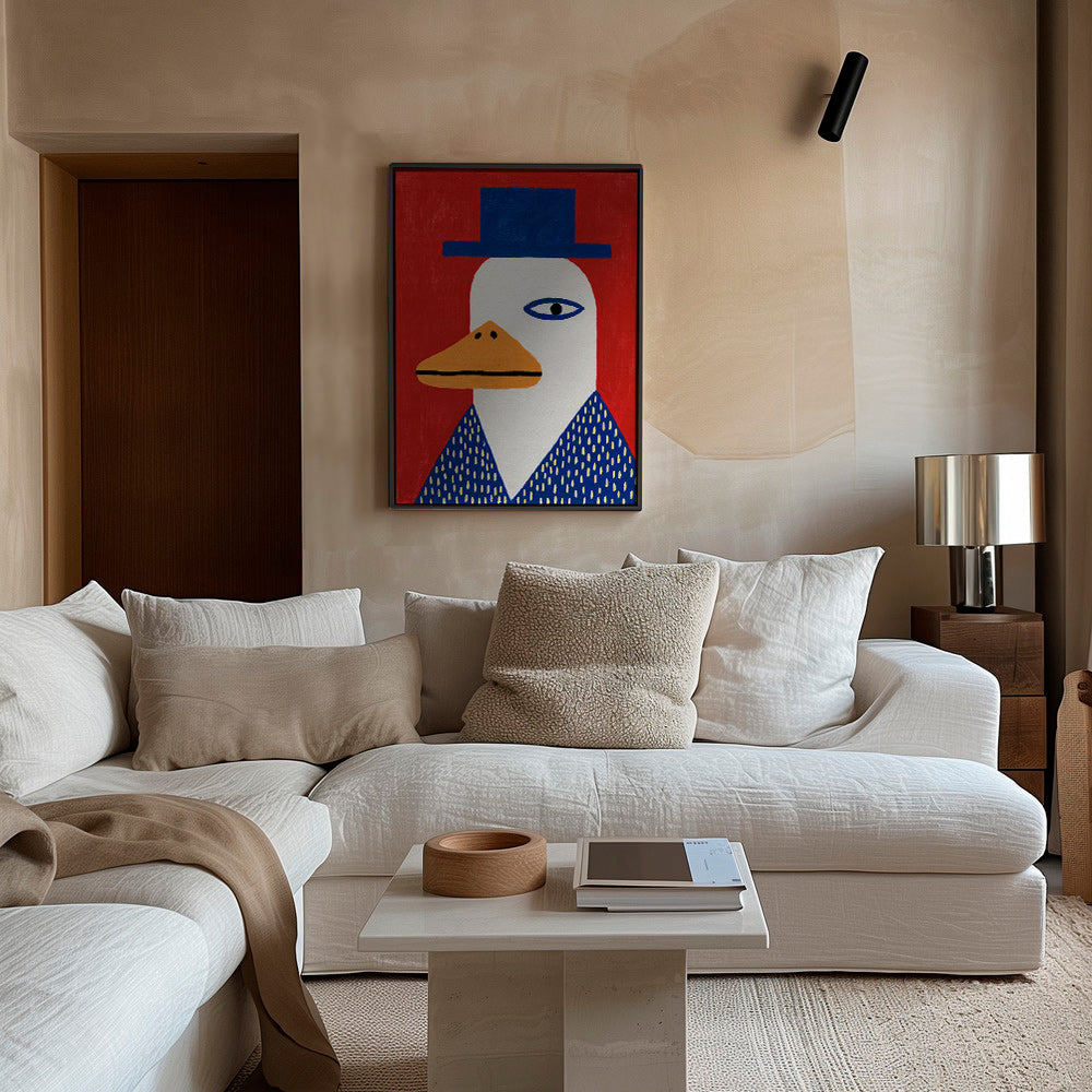 Duck portrait with blue hat