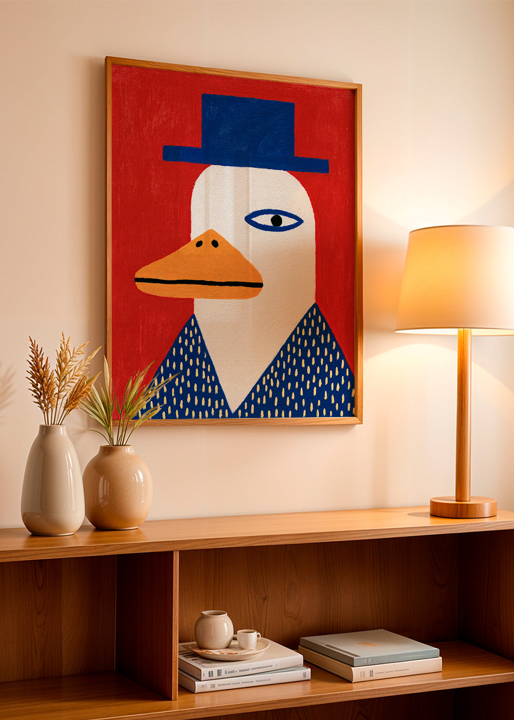 Duck portrait with blue hat