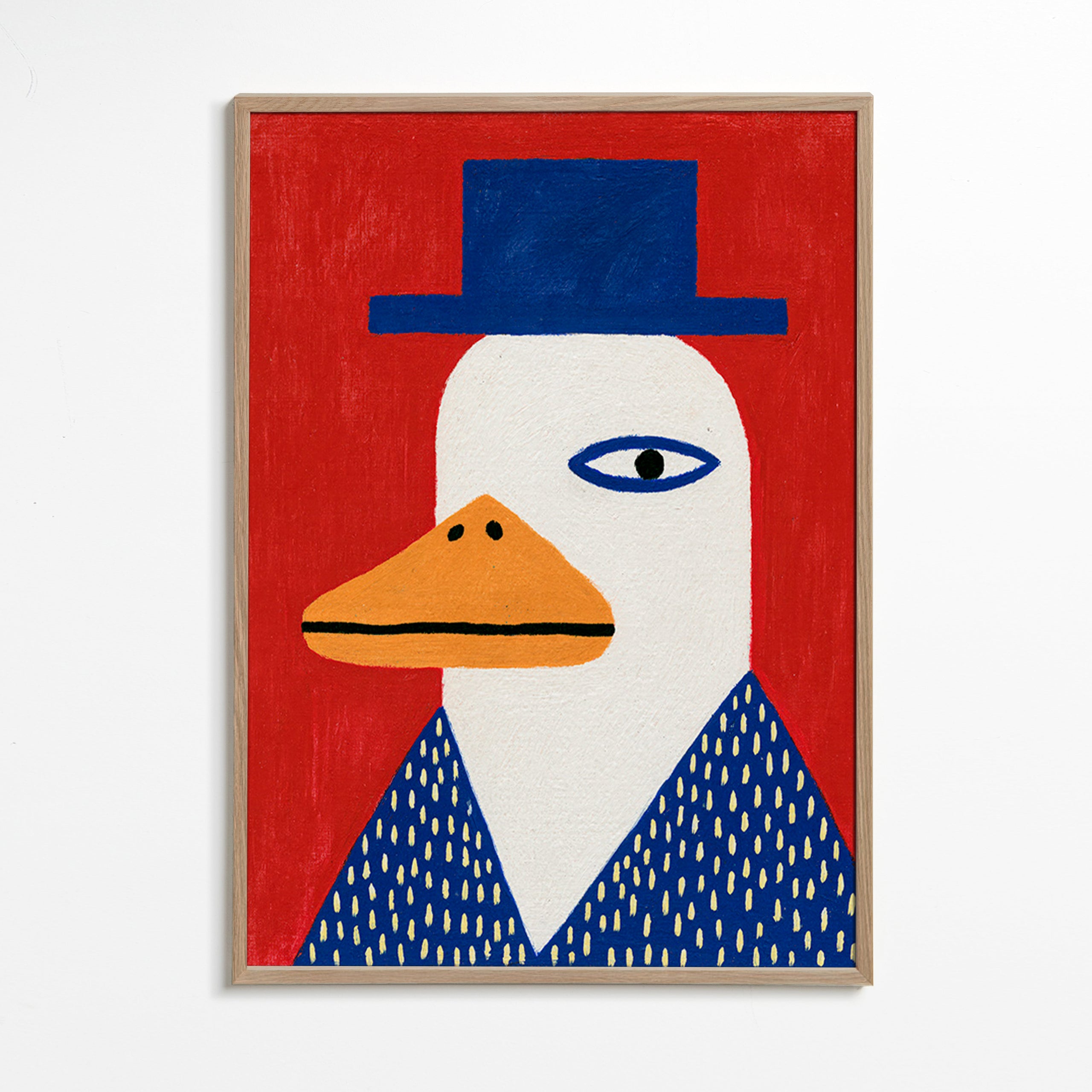 Duck portrait with blue hat