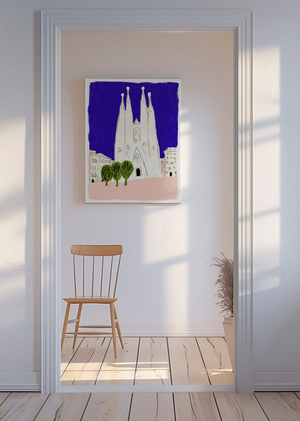 Travel poster Sagrada Familia night sketch