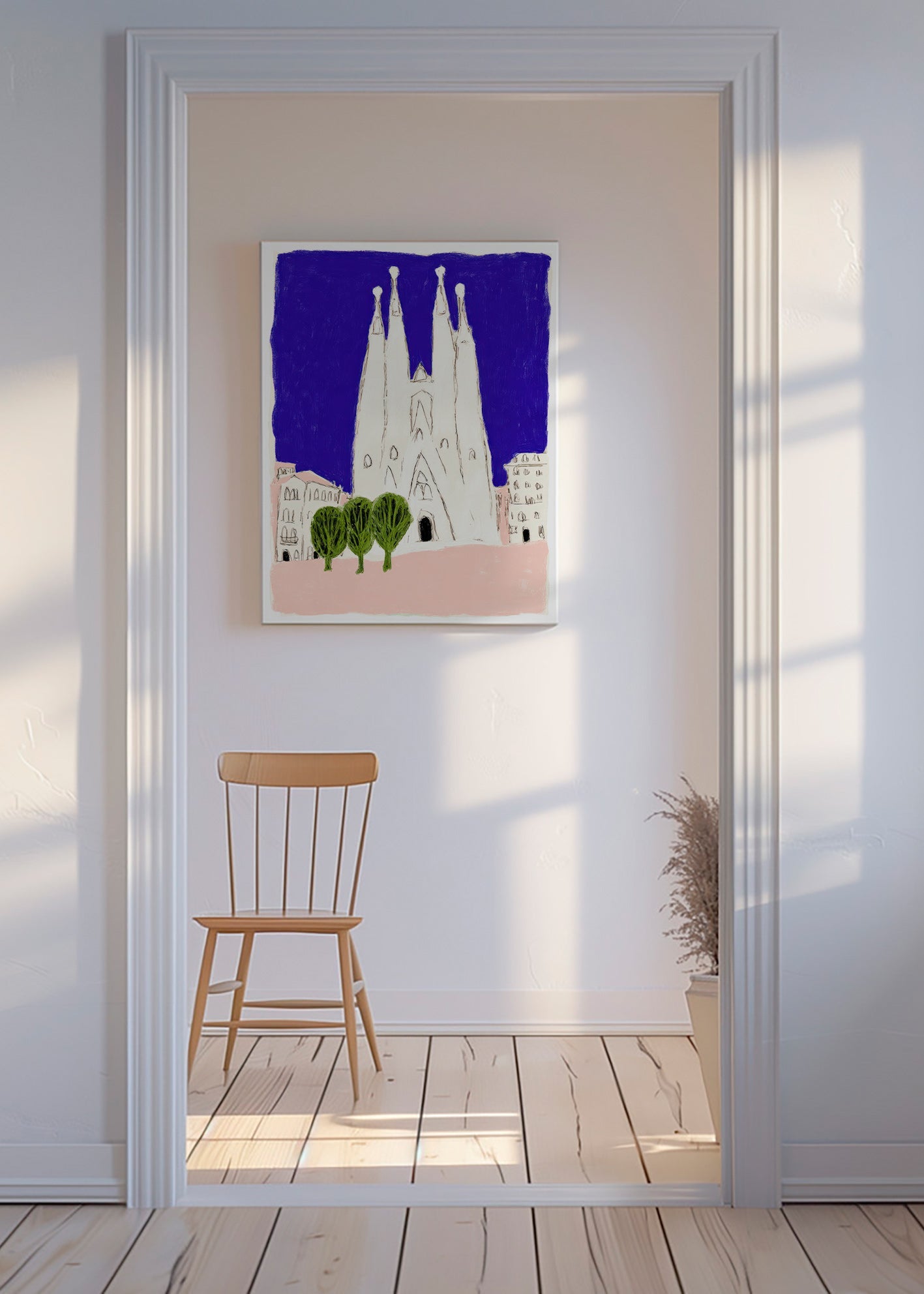 Travel poster Sagrada Familia night sketch