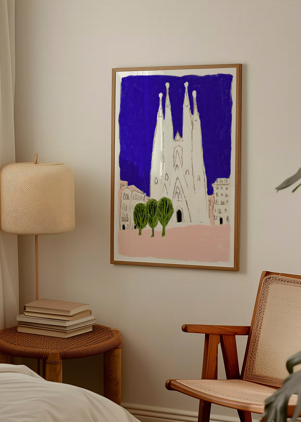 Travel poster Sagrada Familia night sketch