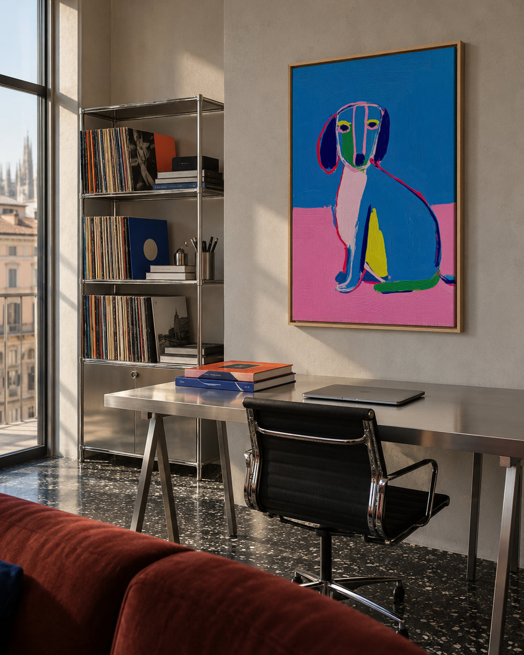 Neon Dog - Framed canvas in an interior