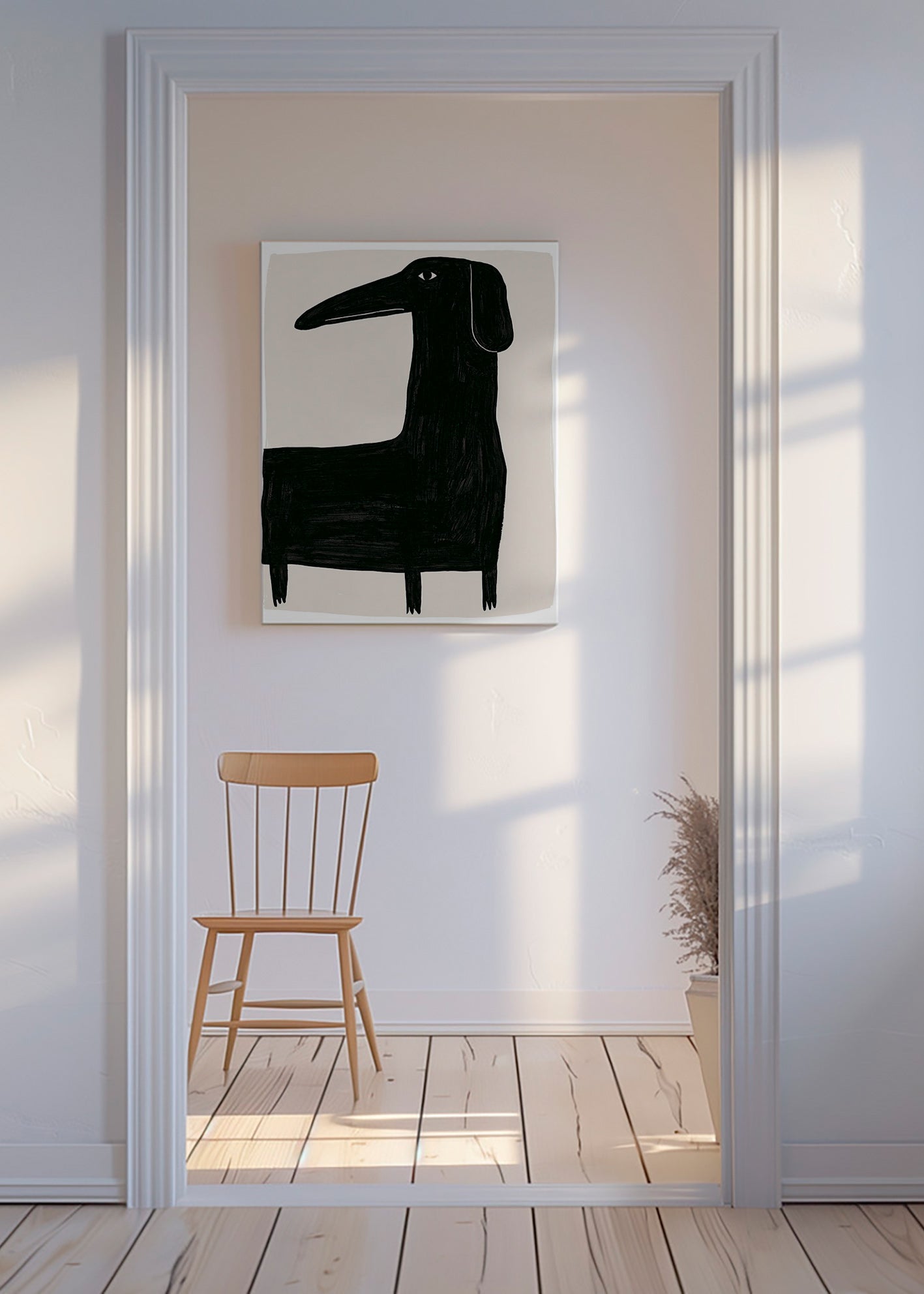 Artwork tall black dog illustration