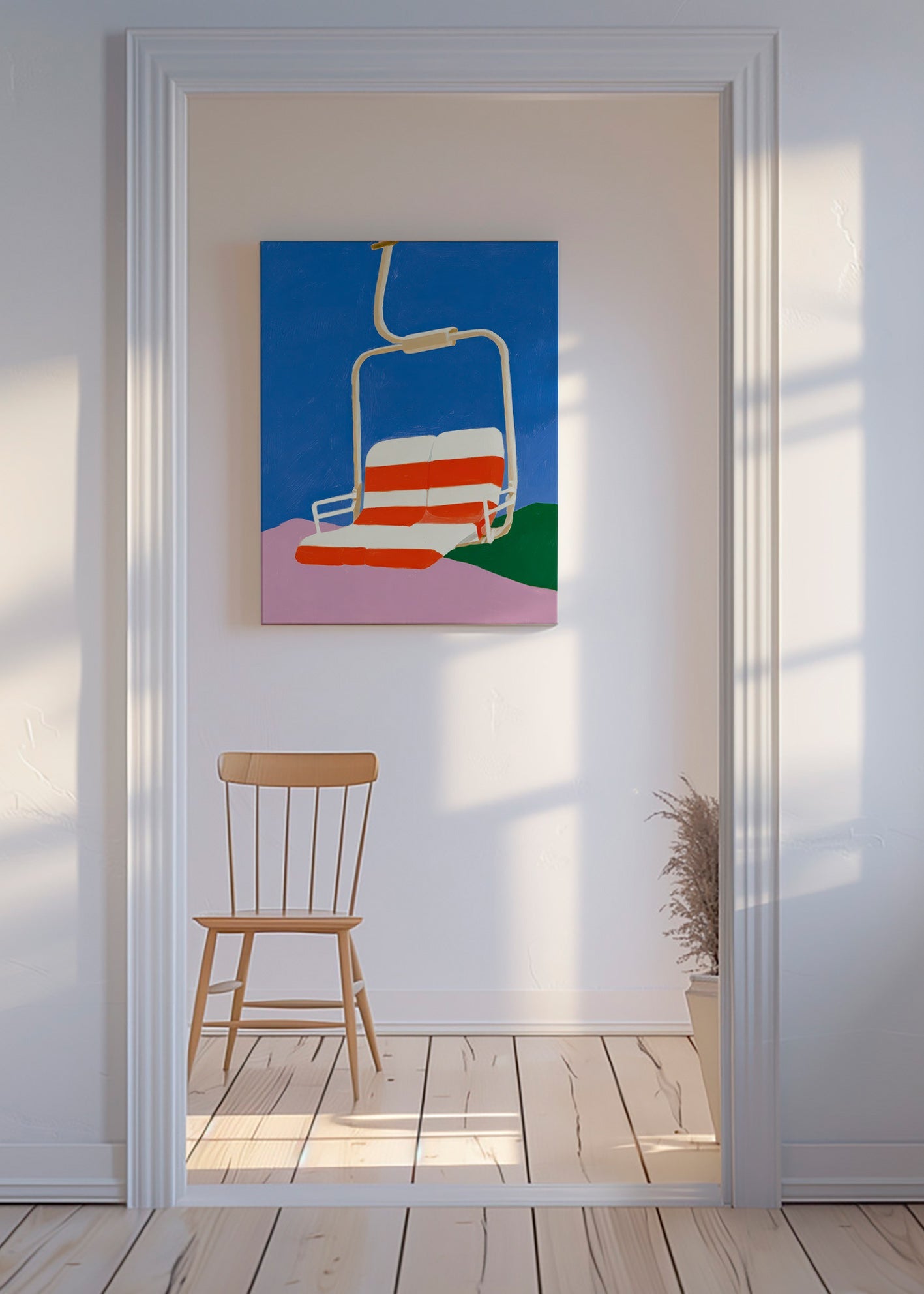 Chairlift illustration with striped seat