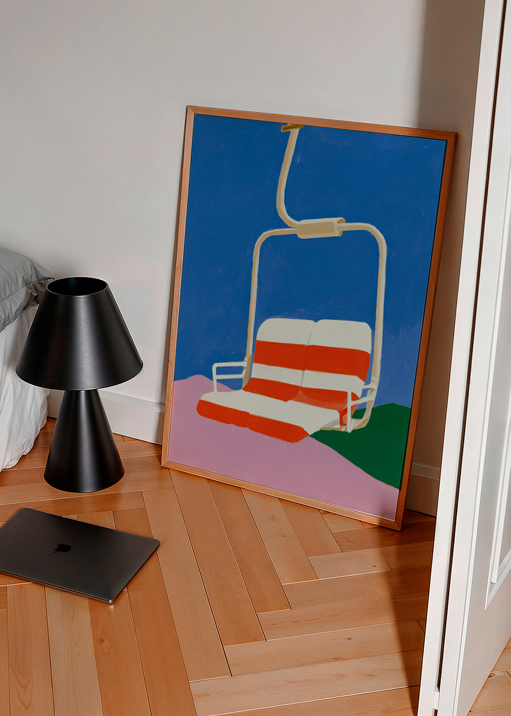 Chairlift illustration with striped seat