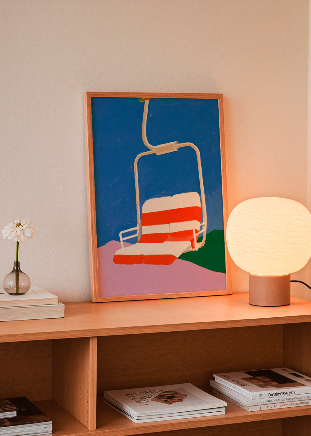 Chairlift illustration with striped seat