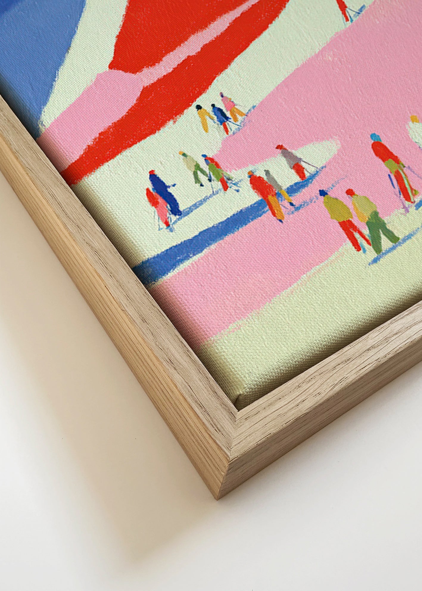 Landscape art: red mountain with skiers